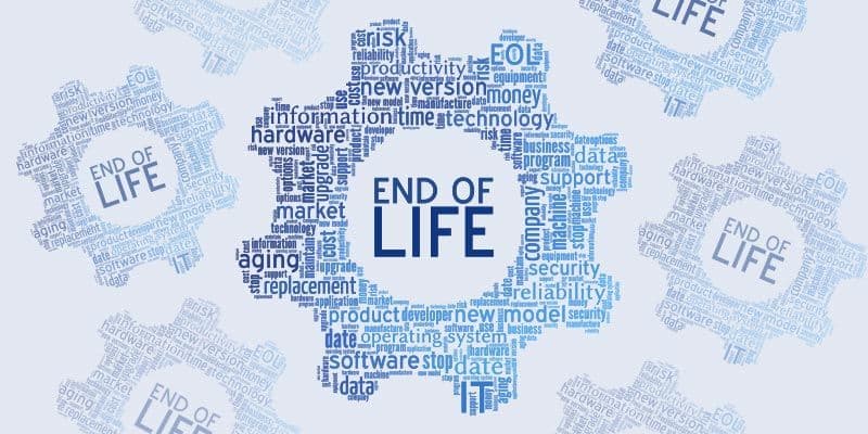 end of life text in cog shapes